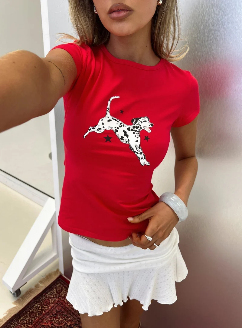 Dalmation Love Graphic Baby Tee Red
