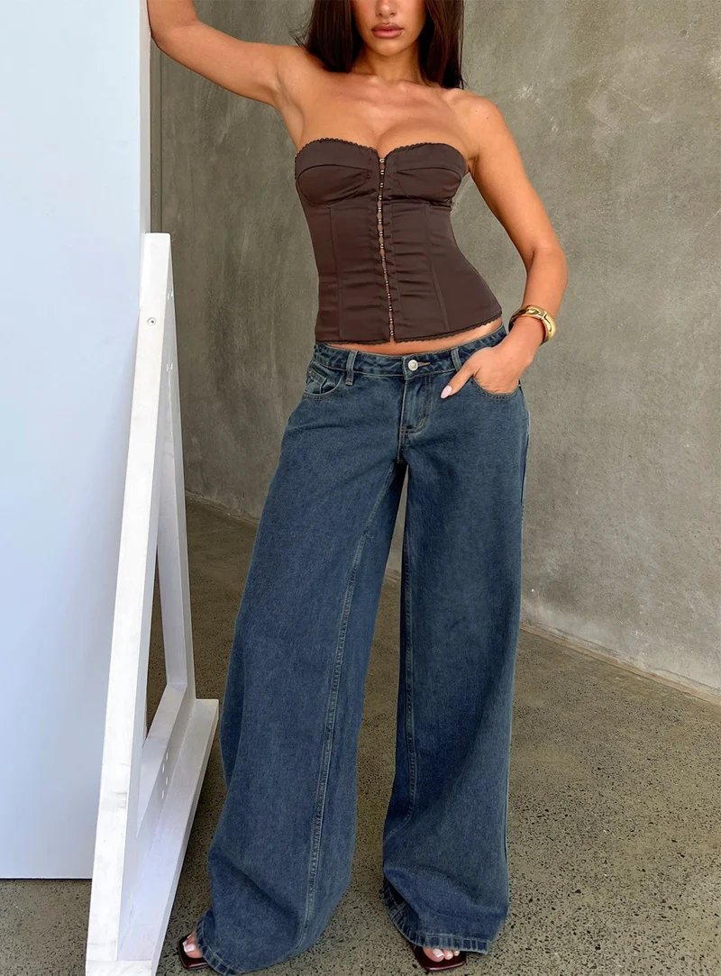 Picco Ultra Low Rise Wide Leg Jeans Dark Blue Wash
