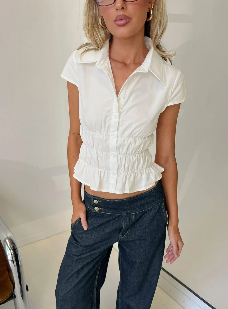 Oryn Gathered Waisted Top White