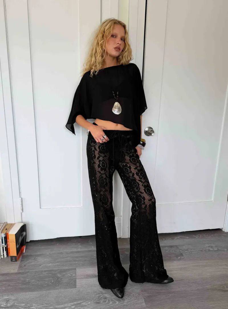 Rosadonna Lace Flare Pants Black