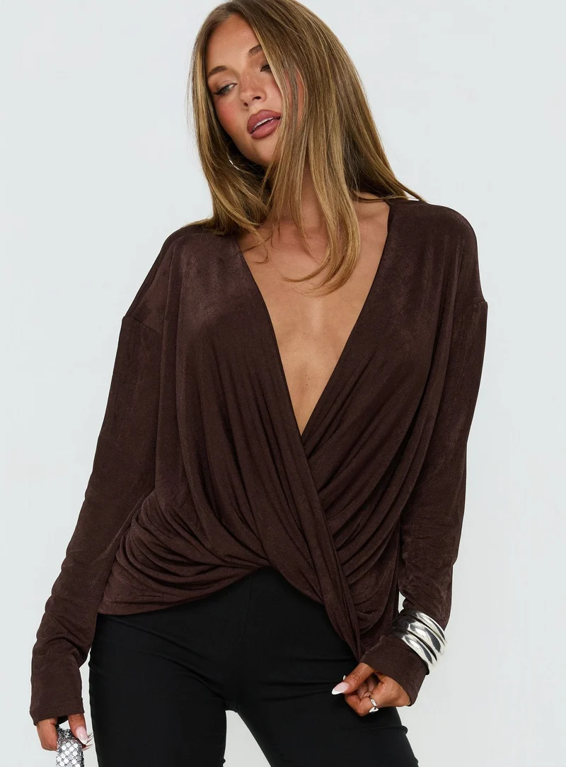 Tit For Tat Long Sleeve Draped Top Chocolate
