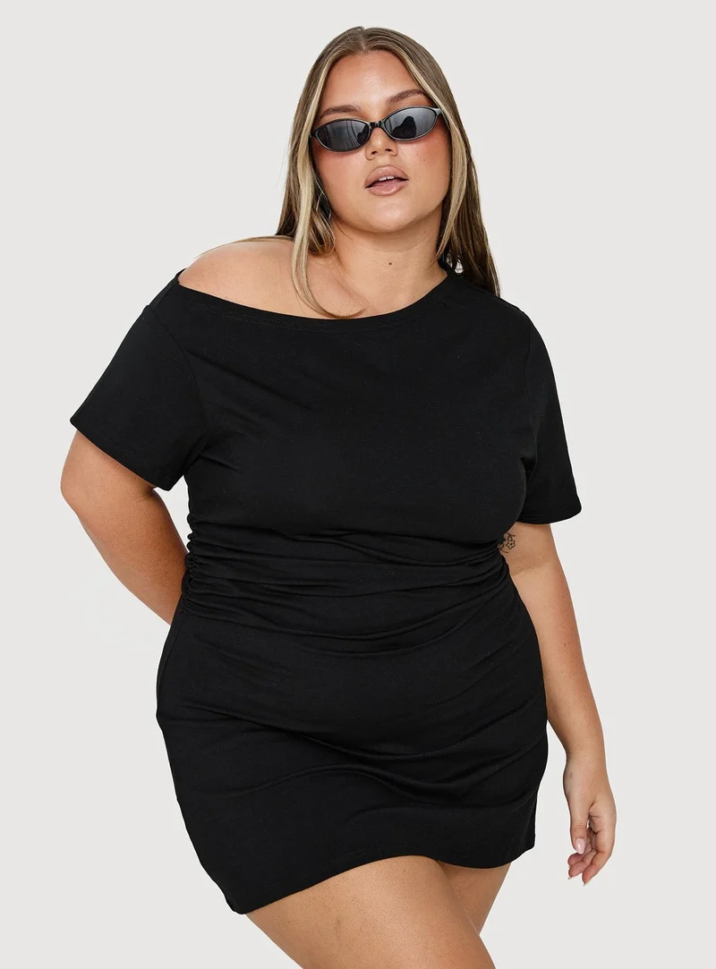 Avriana Off Shoulder T-Shirt Mini Dress Black Curve