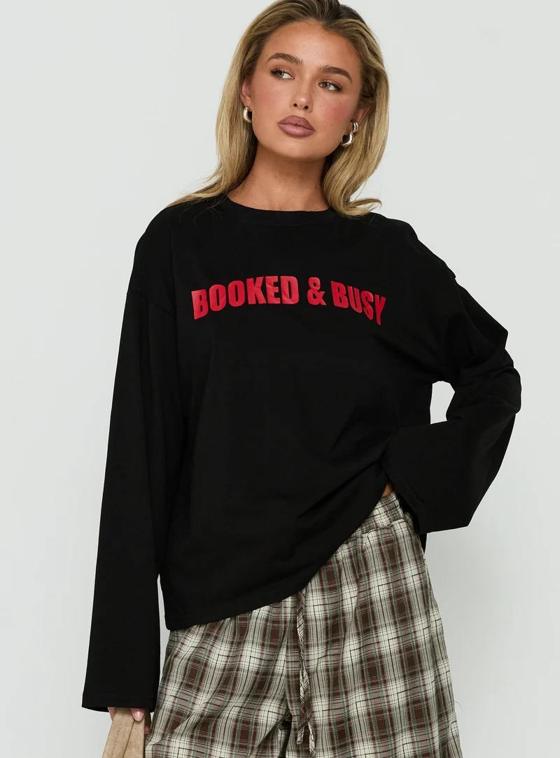Booked & Busy Long Sleeve Graphic Tee Black / Red