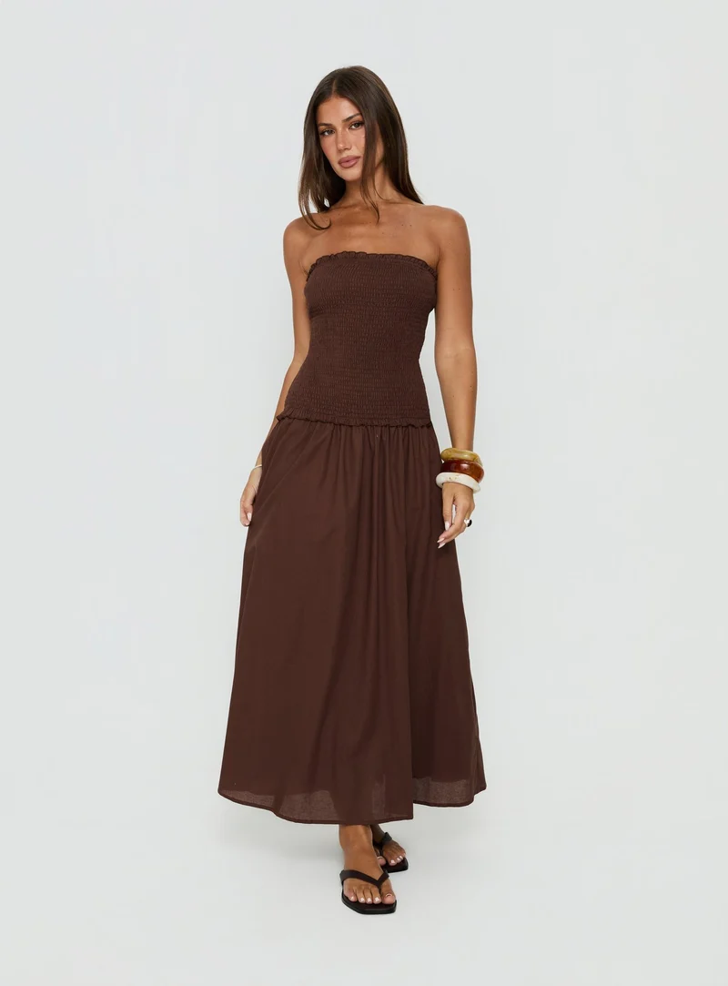 Tinsie Strapless Maxi Dress Chocolate Brown