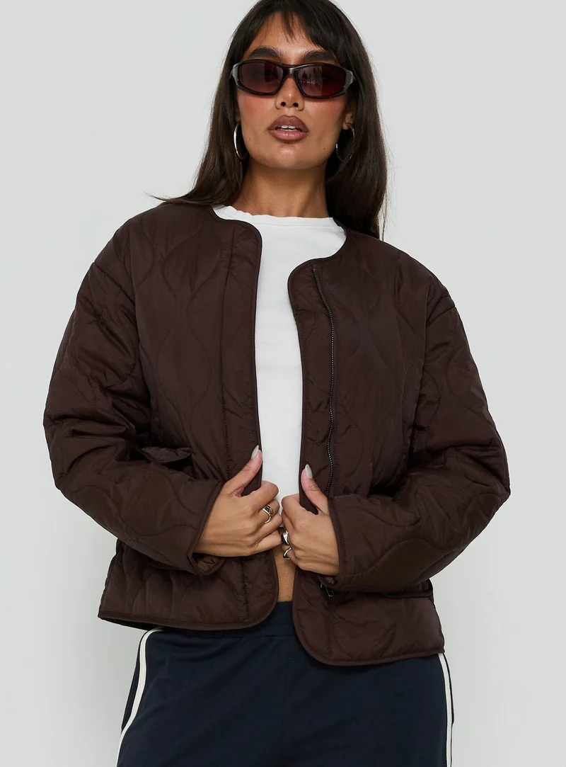 Homebody Quilted Puffer Jacket Brown