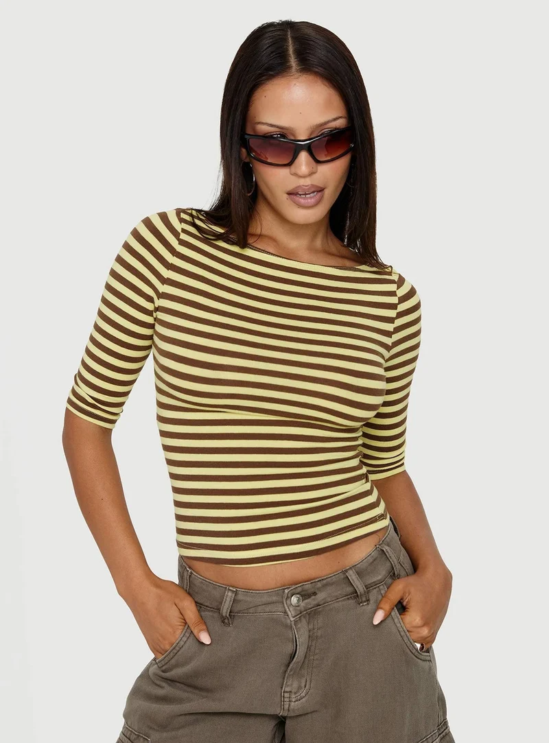 Darling Days 3/4 Sleeve Top Chocolate / Yellow Stripe