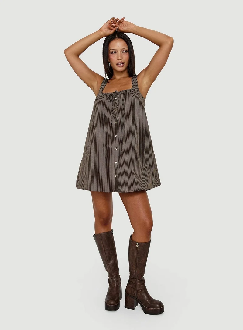 Bambalina Babydoll Mini Dress Brown Stripe