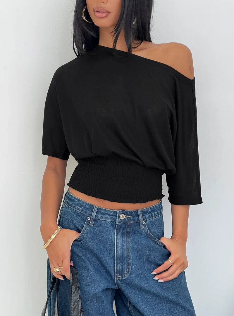 Dayten Off Shoulder Sheer Top Black