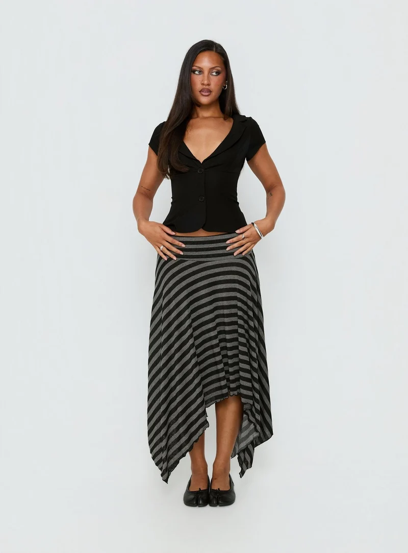 Alevia Asymmetrical Midi Skirt Black / Grey Stripe