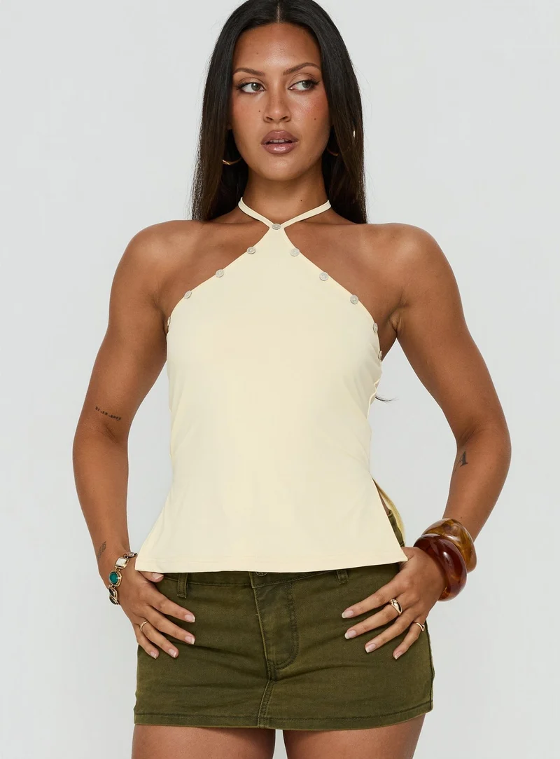 Eiva Arrowneck Button Detail Top Lemon