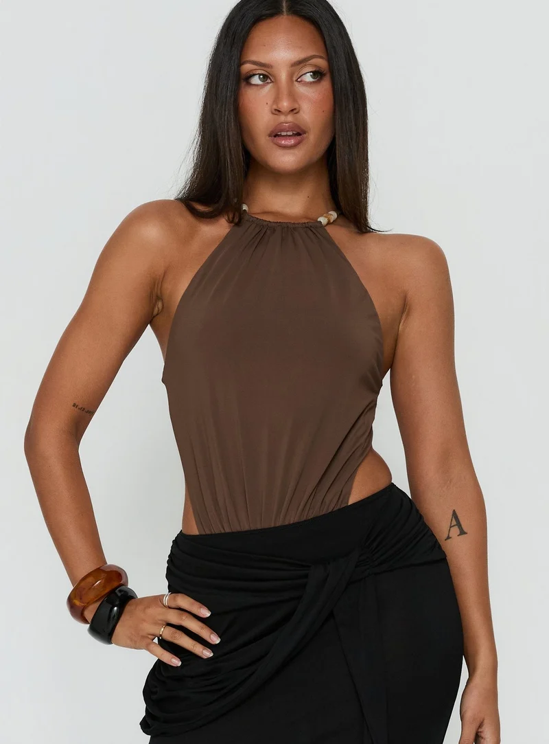 Noree Bead Detail Bodysuit Mocha