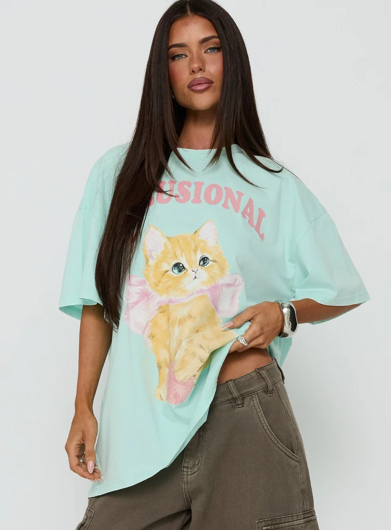 Delusional Kitty Oversized Graphic Tee Jelly Mint