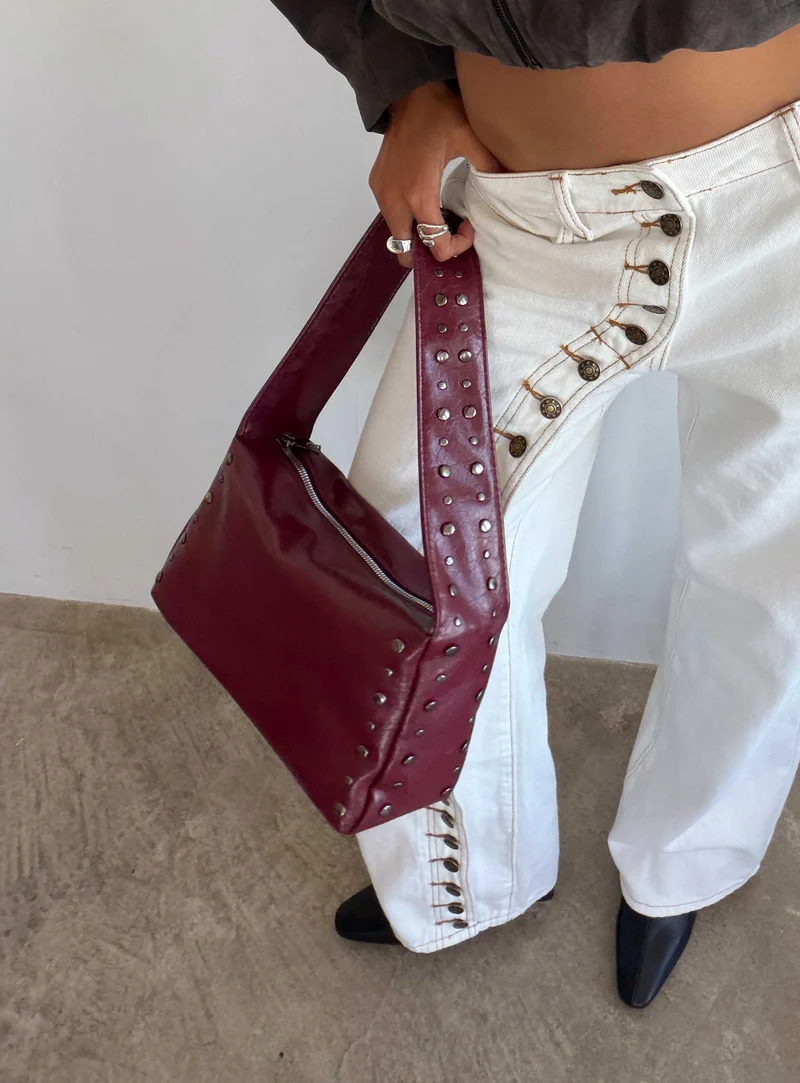 Kaiser Stud Detail Shoulder Bag Burgundy