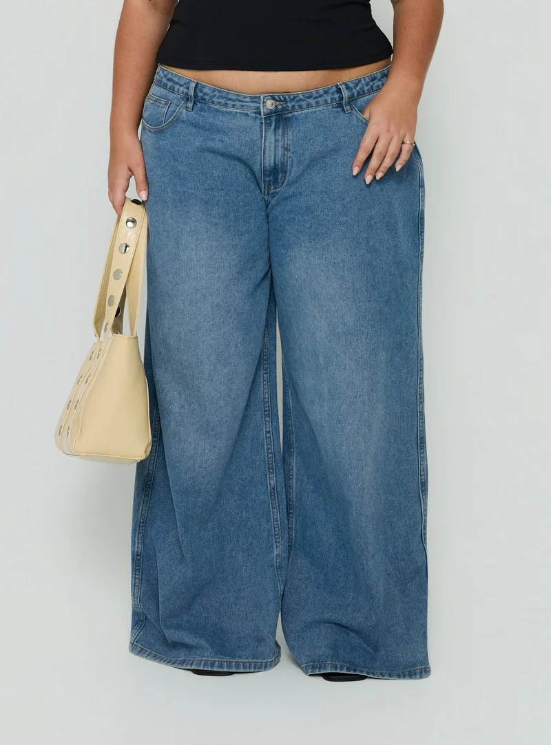 Ramos Low Rise Wide Leg Denim Jeans Bright Blue Wash Curve