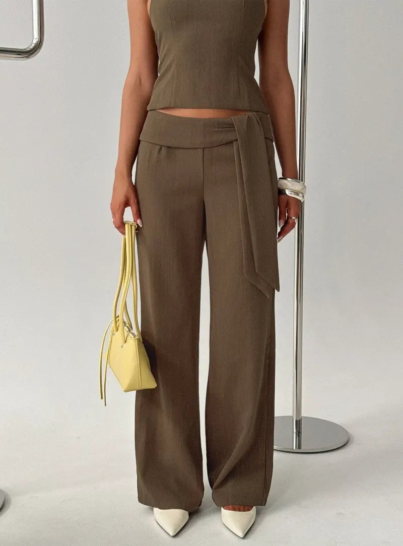 Wild Haze Tie Waist Pants Dark Green