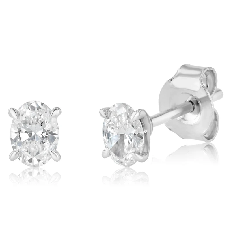 Luminesce Lab Grown 1/2 Carat Diamond Solitaire Oval Earrings in Sterling Silver