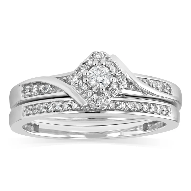 1/4 Carat Diamond 2-Ring Bridal Set in Sterling Silver