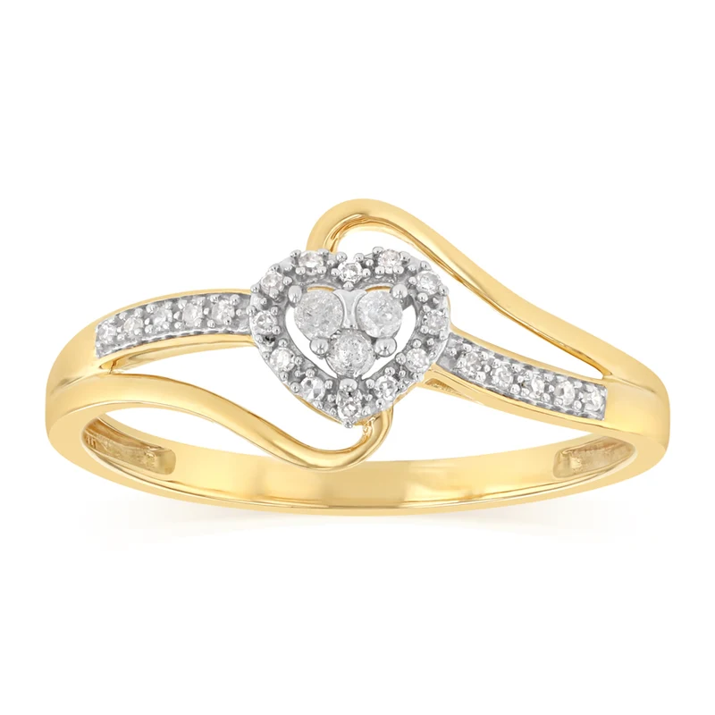 1/10 Carat Diamond Heart Shaped Ring in 9ct Yellow Gold