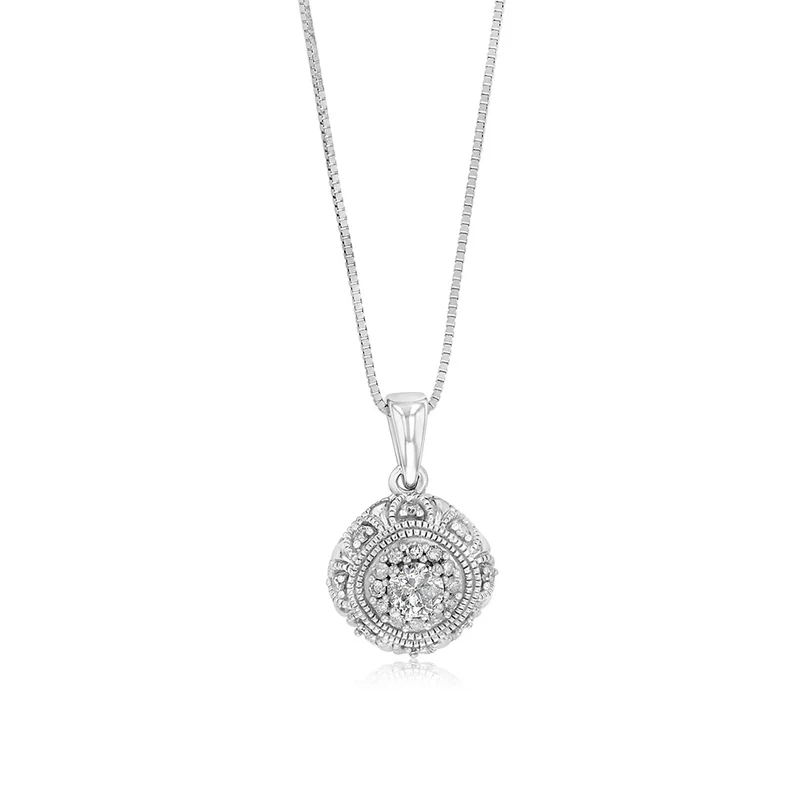 1/5 Carat Diamond Pendant in 10ct White Gold on 46cm Chain
