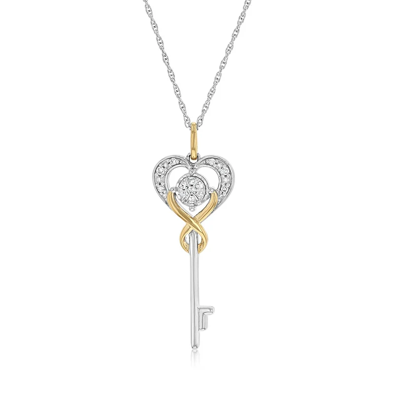 Luminesce Lab Grown 1/10 Carat Diamond Key Pendant on Chain in Gold Plated Sterling Silver
