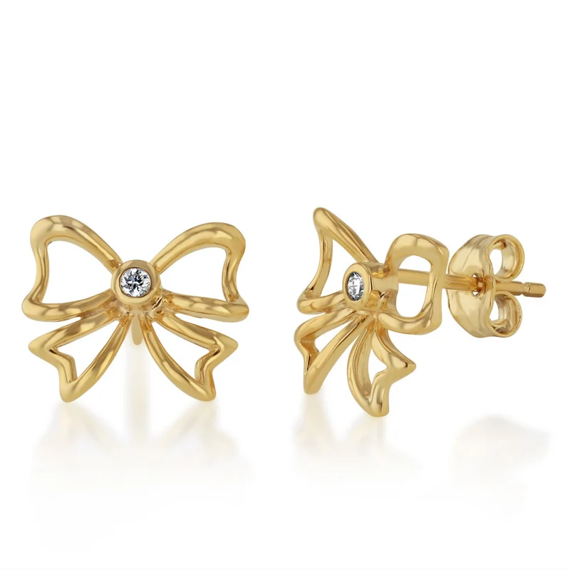 Luminesce Lab Grown Diamond Ribbon Stud Earrings in Gold Plated Silver