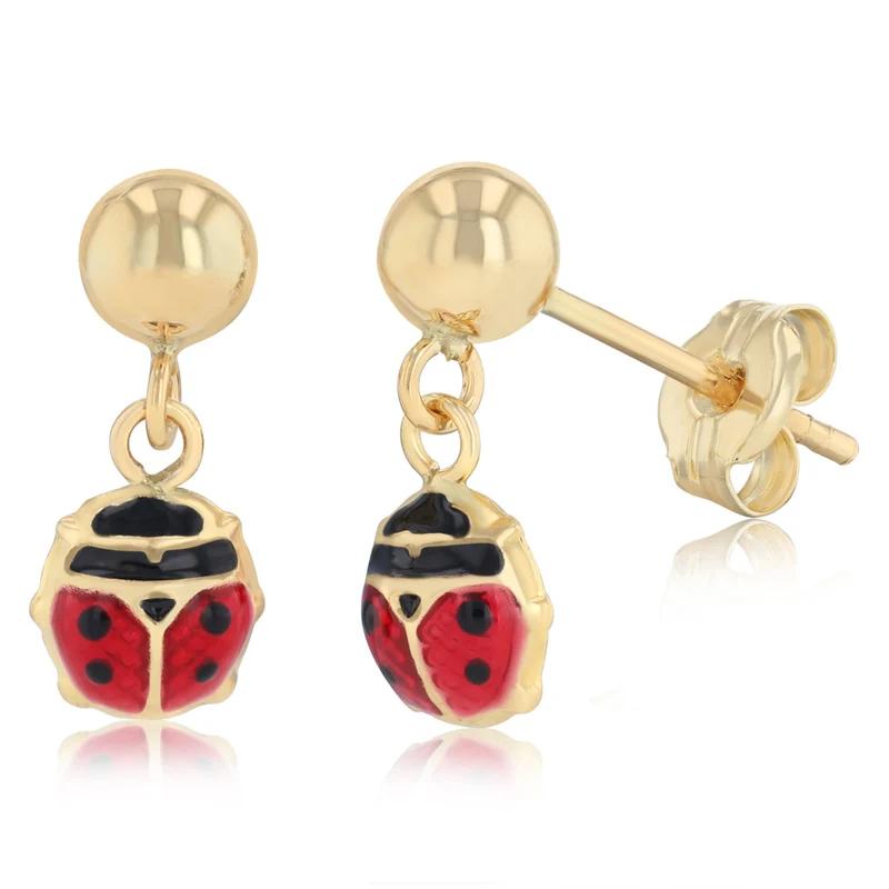 Beetle Drop Earrings in 9ct Yellow Gold