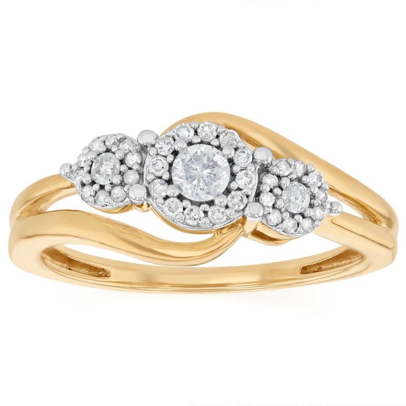 1/4 Carat Diamond Trilogy Ring in 10ct Yellow Gold