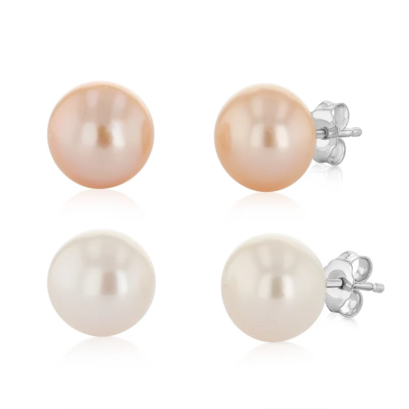 8-9mm Multicolour Freshwater Pearl Earrings Set of 2 in Sterling Silver