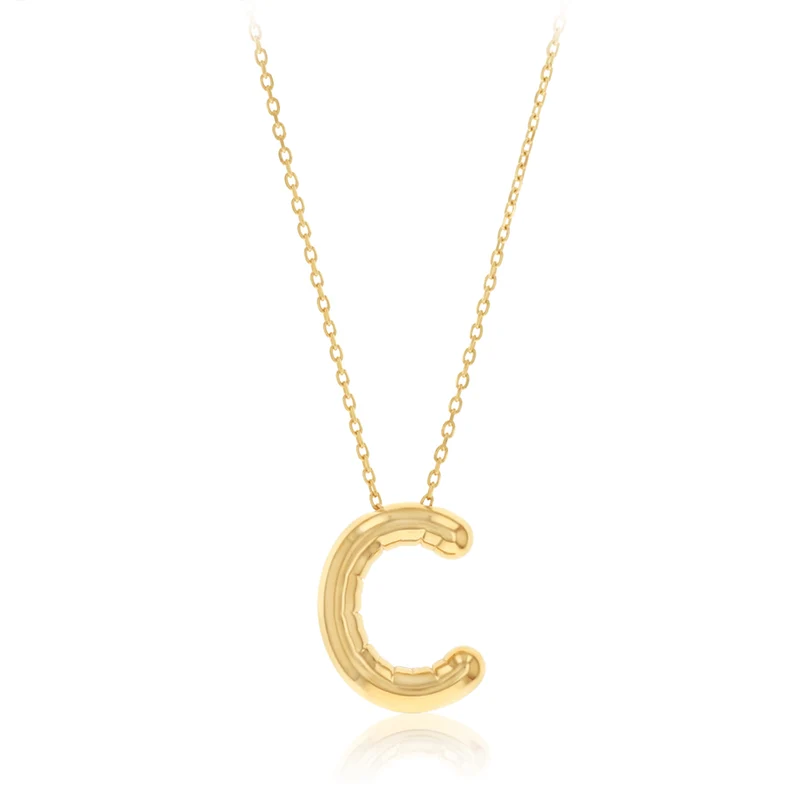 9ct Yellow Gold Initial 'C' Puffed Pendant on 43cm Chain