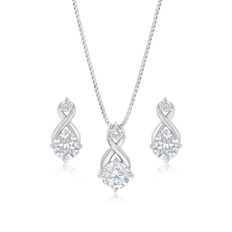 Luminesce Lab Grown 1.50 Carat Diamond Drop Earrings and Pendant Set in Sterling Silver on 45cm Chain