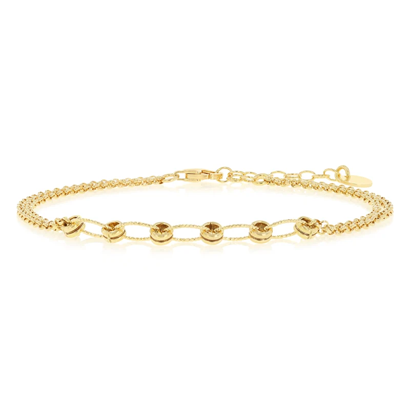 Gold Plated Sterling Silver Trace Link Ball Charm Bracelet
