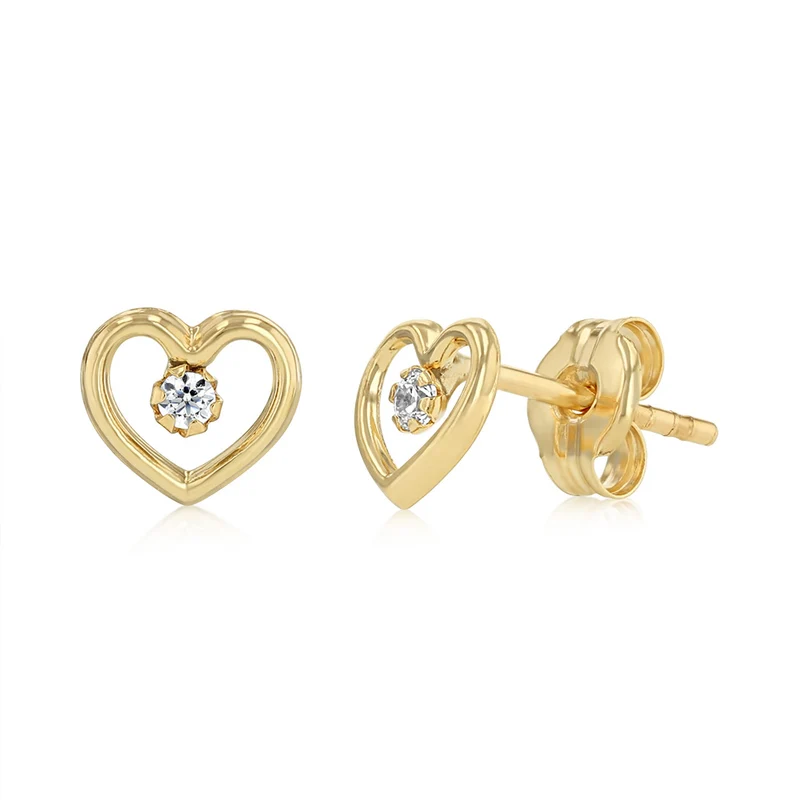Cubic Zirconia Heart Stud Earrings in 9ct Yellow Gold