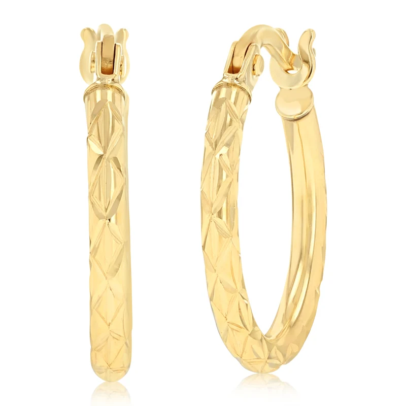 Dicut 13mm Creole Hoop Earrings in 9ct Yellow Gold