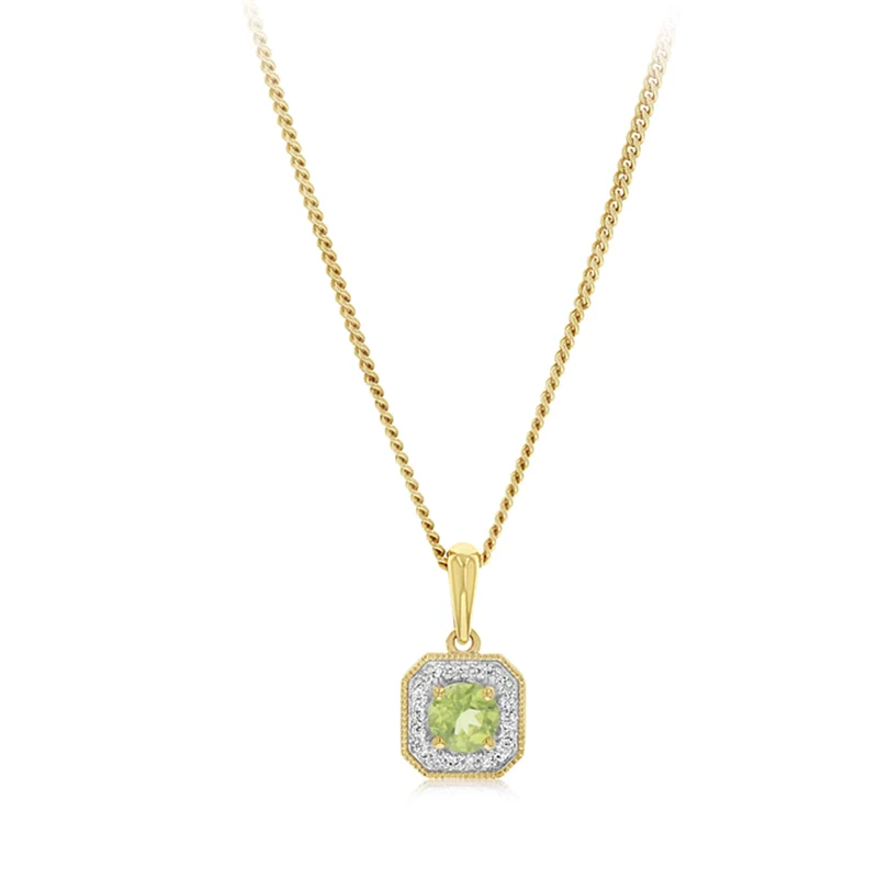 Created Peridot and Diamond Pendant in 9ct Yellow Gold