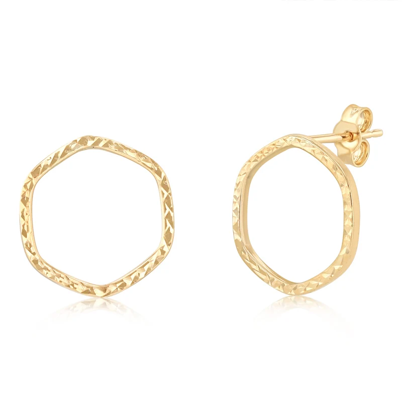 9ct Yellow Gold Hexagon 11mm Sleeper Earrings