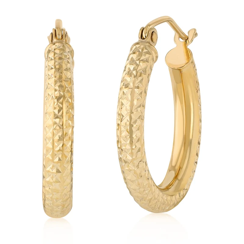 9ct Yellow Gold Silverfilled Dicut Hoop Earrings