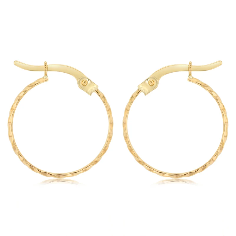 9ct Yellow Gold Dicut 15mm Hoop Earrings