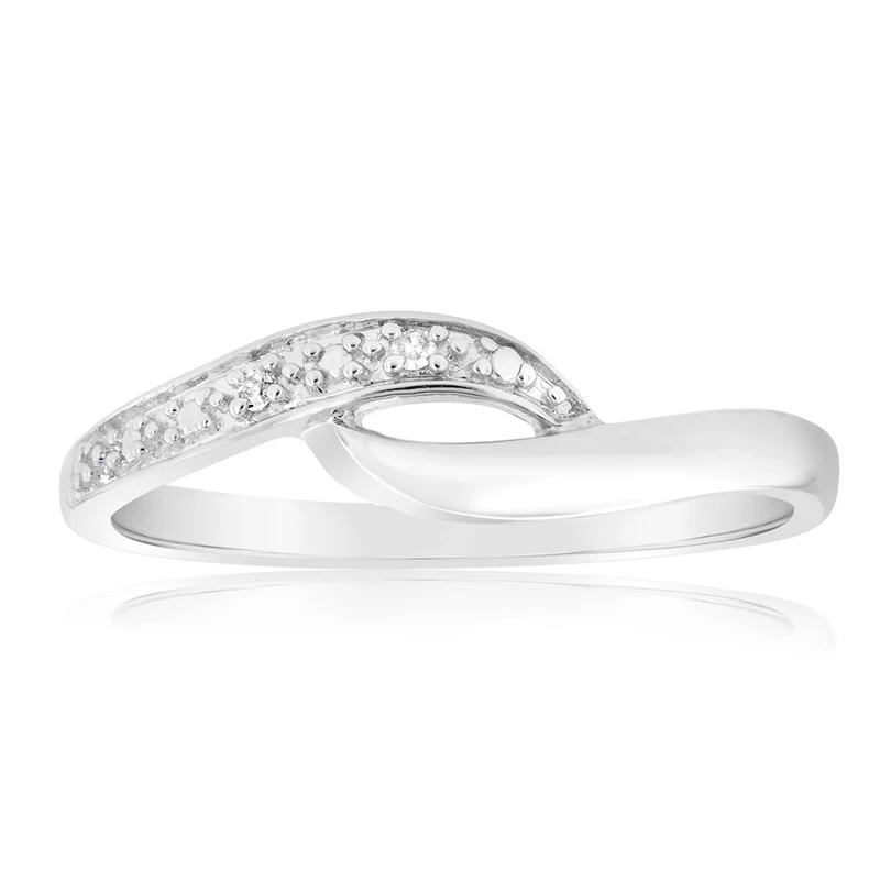 Sterling Silver 0.01 Carat Diamond Ring with 2 Brilliant Cut Diamonds