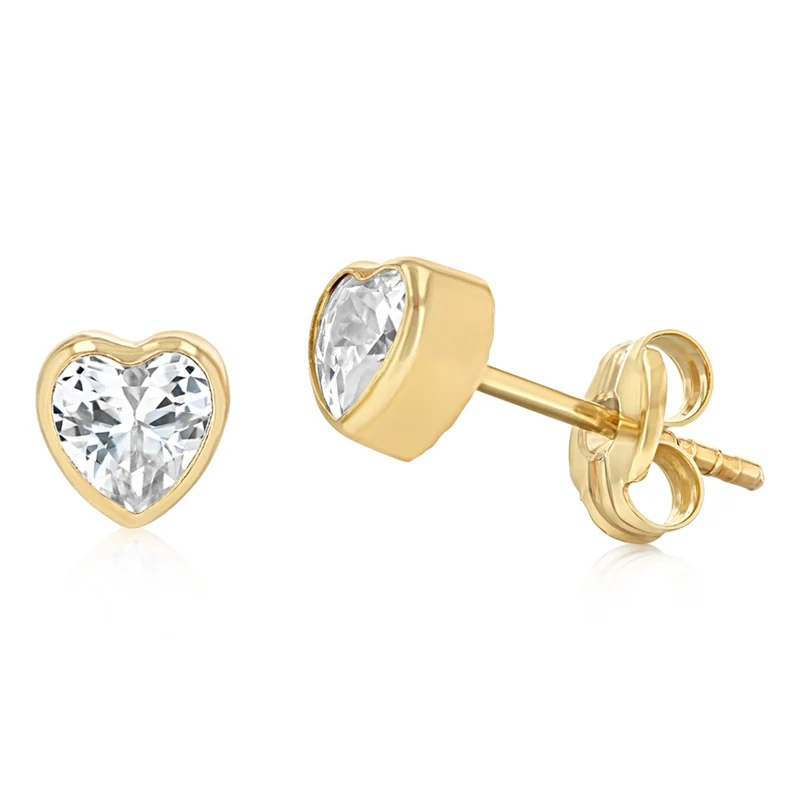 Cubic Zirconia 4mm Heart Shaped Stud Earrings in 9ct Yellow Gold