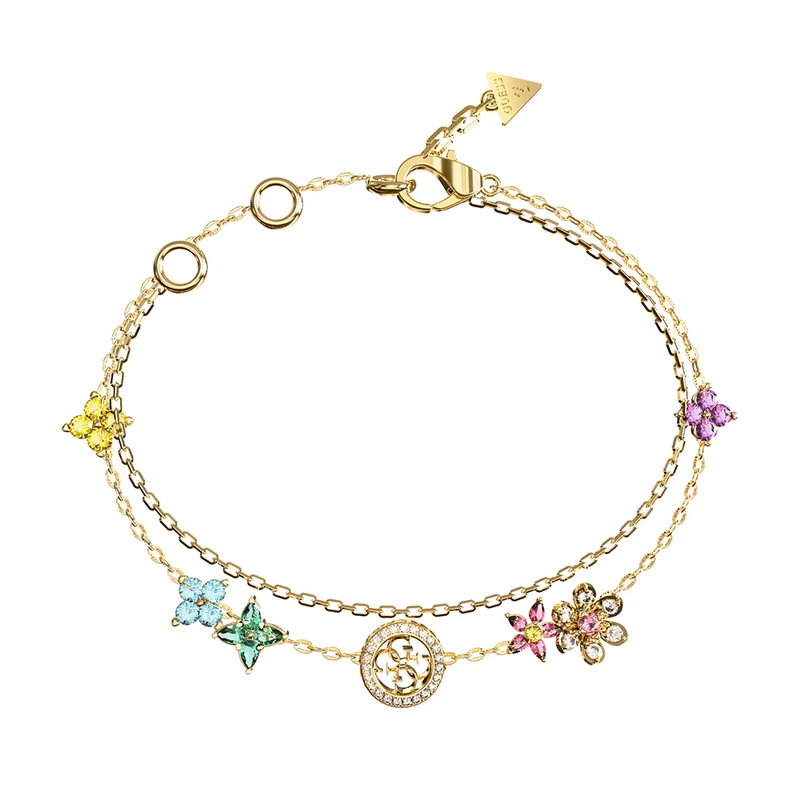 Guess Gold Plated Stainless Steel Multi Flowers Bracelet