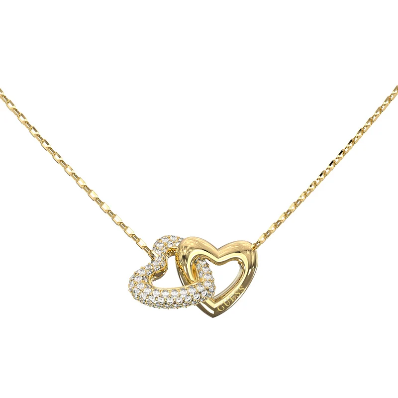 Guess Gold Plated Stainless Steel Heart Links Necklace