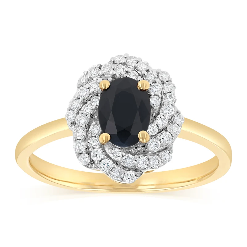 Luminesce Lab Grown 1/3 Carat Diamond and Natural Black Sapphire Ring in 9ct Yellow Gold