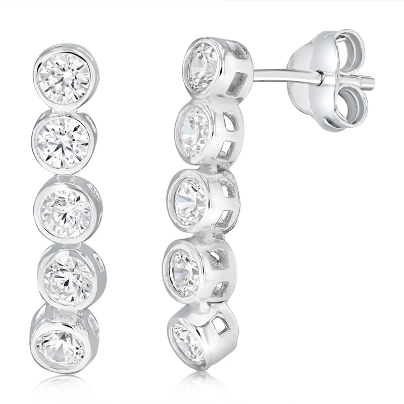 Cubic Zirconia Round Drop Earrings in Sterling Silver