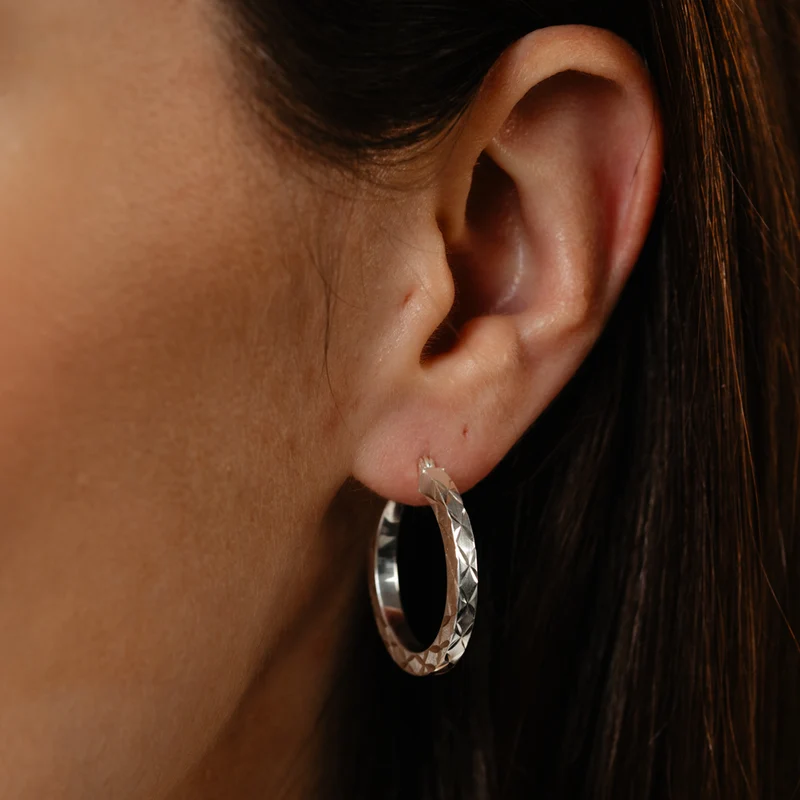 Dicut Creole Hoop Earrings in Sterling Silver