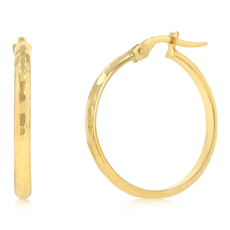 9ct Yellow Gold 20mm Patterned Hoop Earrings