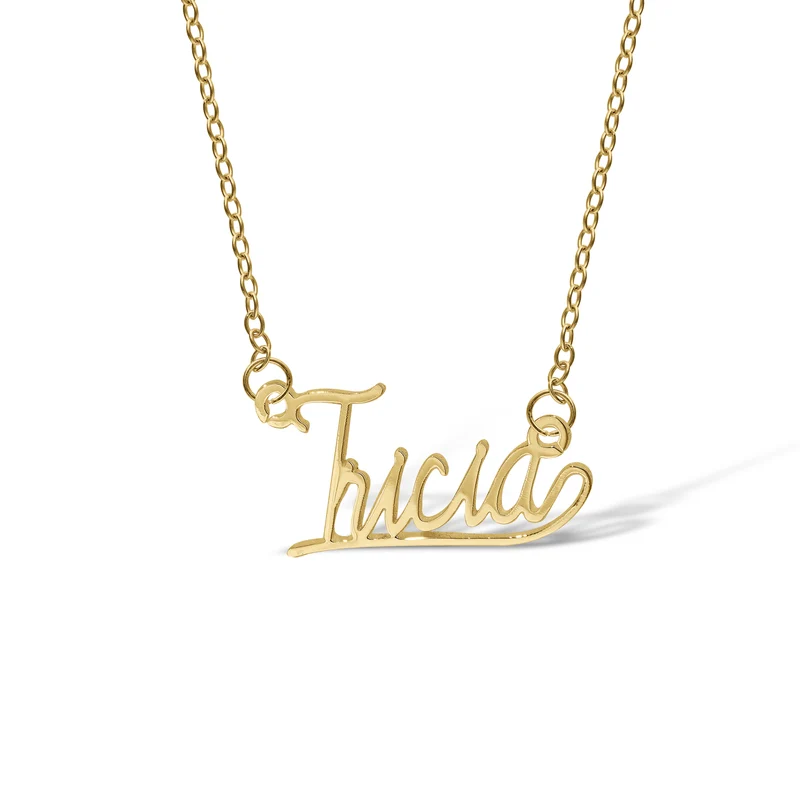 Personalised 9ct Yellow Gold Signature Name Name Necklace - Curvy Understroke Script