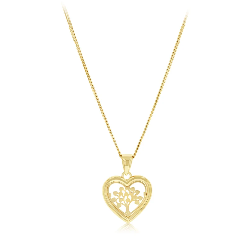9ct Yellow Gold Tree of Life Heart-Shaped Pendant