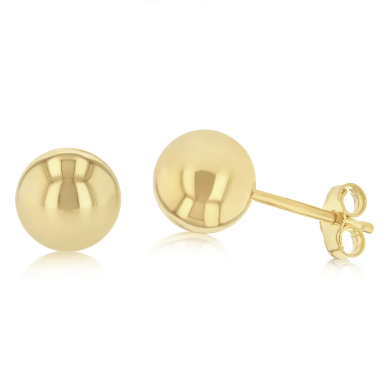 9ct Yellow Gold Silver Filled Ball 7mm Stud Earrings