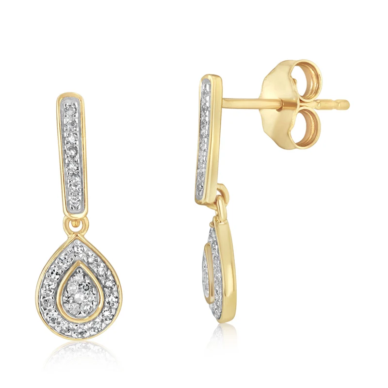 1/6 Carat Diamond Drop Earrings in 9ct Yellow Gold