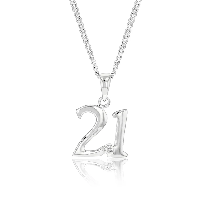 Sterling Silver Number 21 Pendant with Natural Diamond